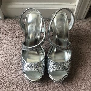 Silver Glitter Heels Size 6